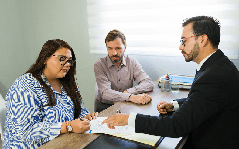 Professional team reviewing documents together.