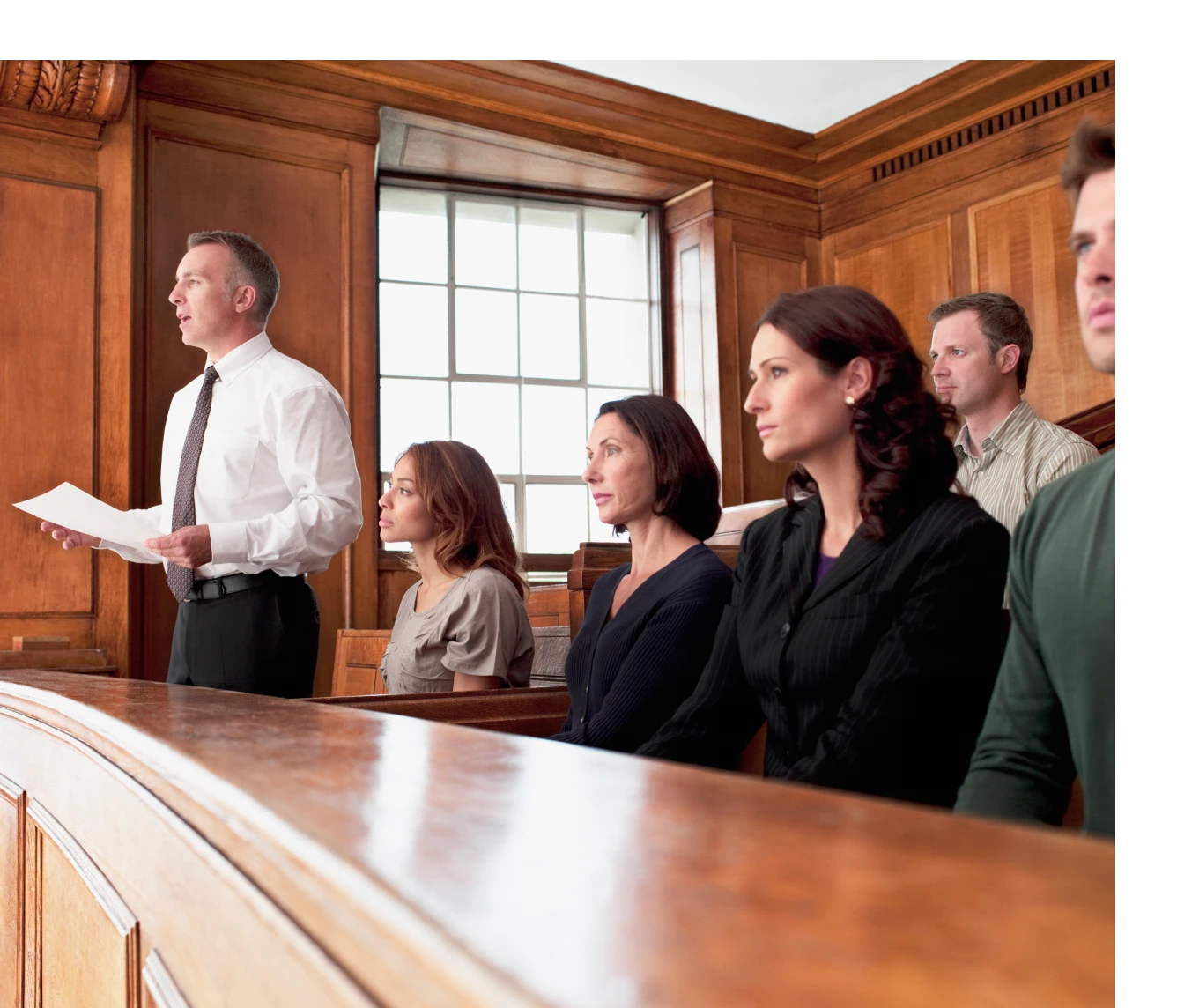 Jury members seated in courtroom
